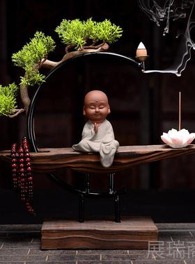 高档新和中国风家禅宗小尚装饰品客厅茶室室房办公陶瓷小和尚软书