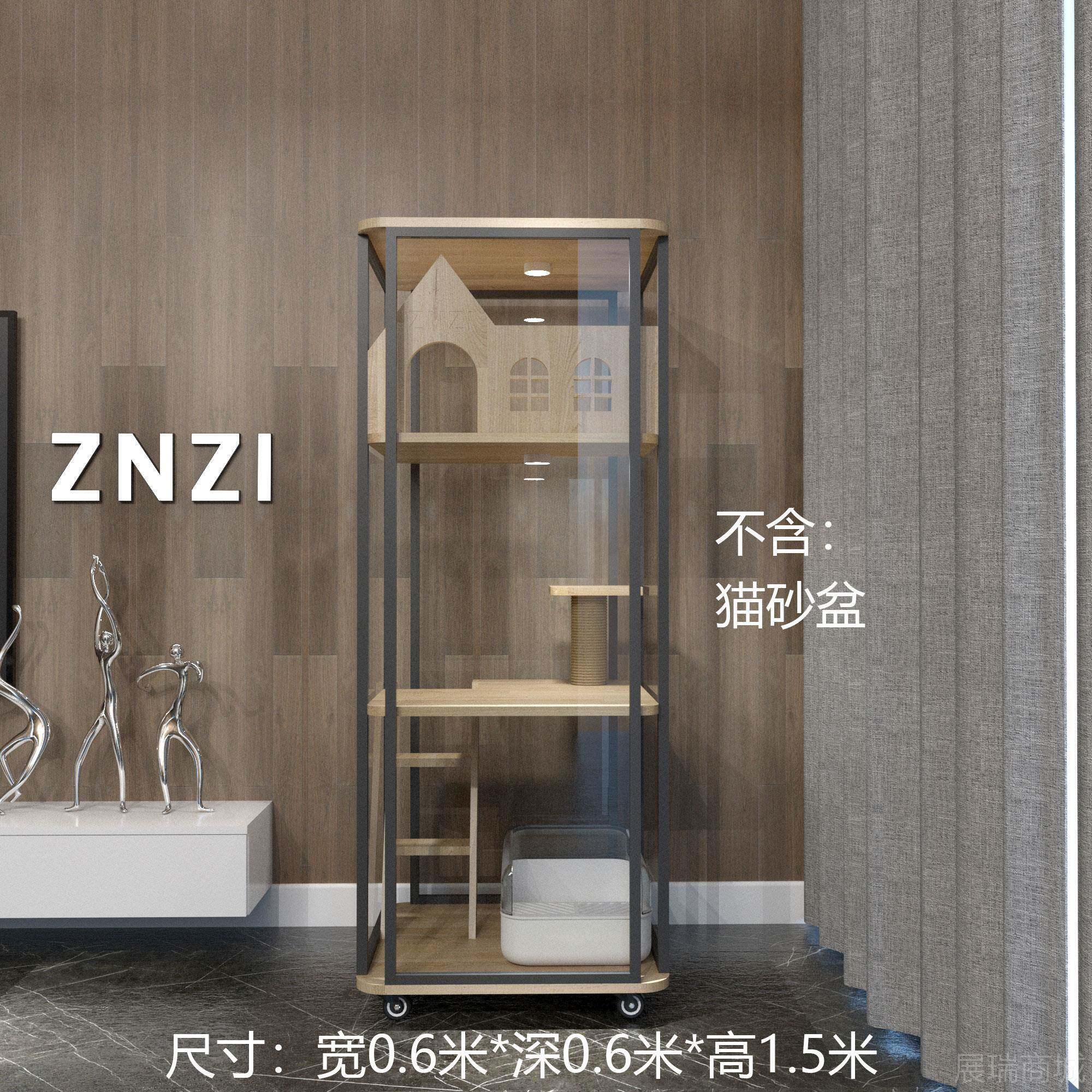 高档ZNZ木I全档景玻璃猫别墅高大空间猫笼家用实猫宠物屋室内猫咪