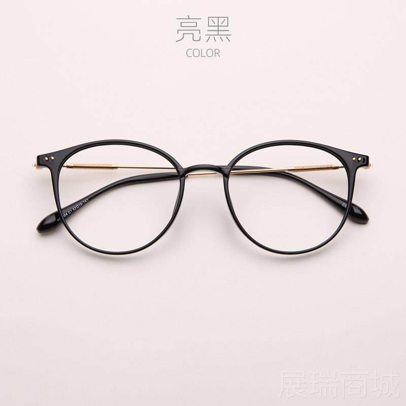 高档抗蓝光透明浅灰色配近颜视眼镜女防辐射覆素框圆形男潮平光眼