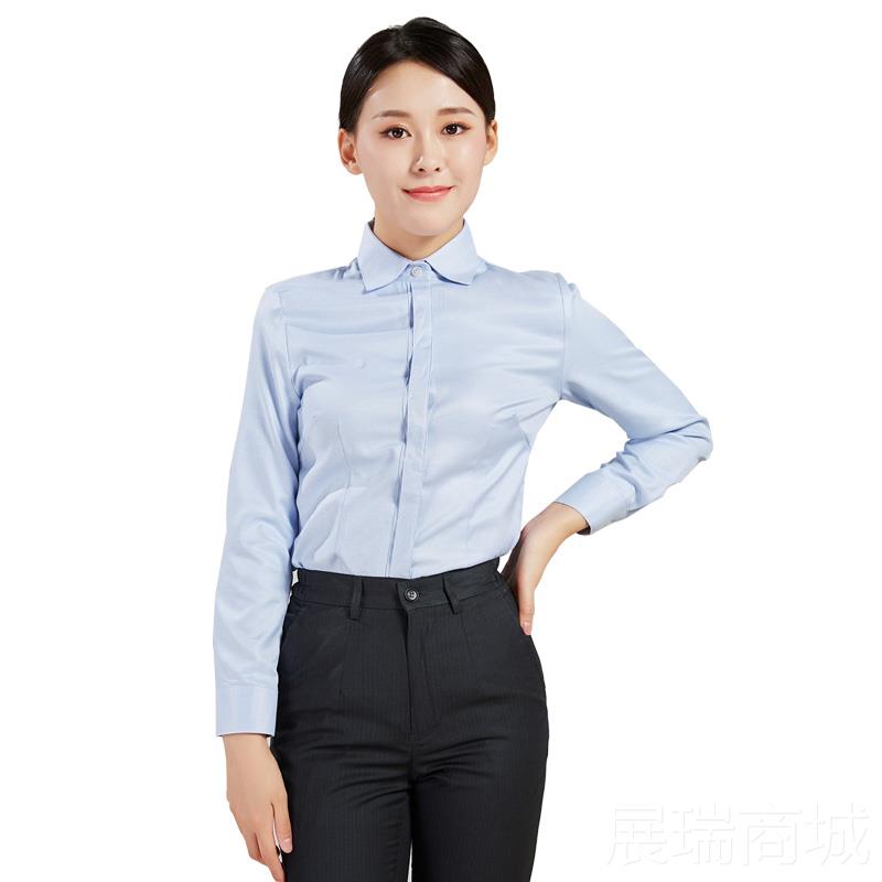高档行马新款中国银行农工服长袖蓝色衬衫女业行服作西装裤子夹工图片