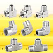 不锈钢弯头转接头304三通4分内螺纹直角90度内外丝高压模锻外牙头