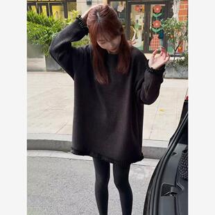 加绒加厚中长款花边卫衣女秋冬2025新款爆款时尚洋气上衣女遮屁股