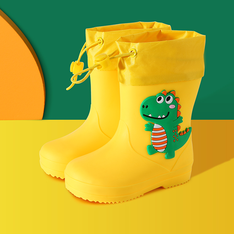 恐龙儿童雨鞋卡通恐龙防水束口