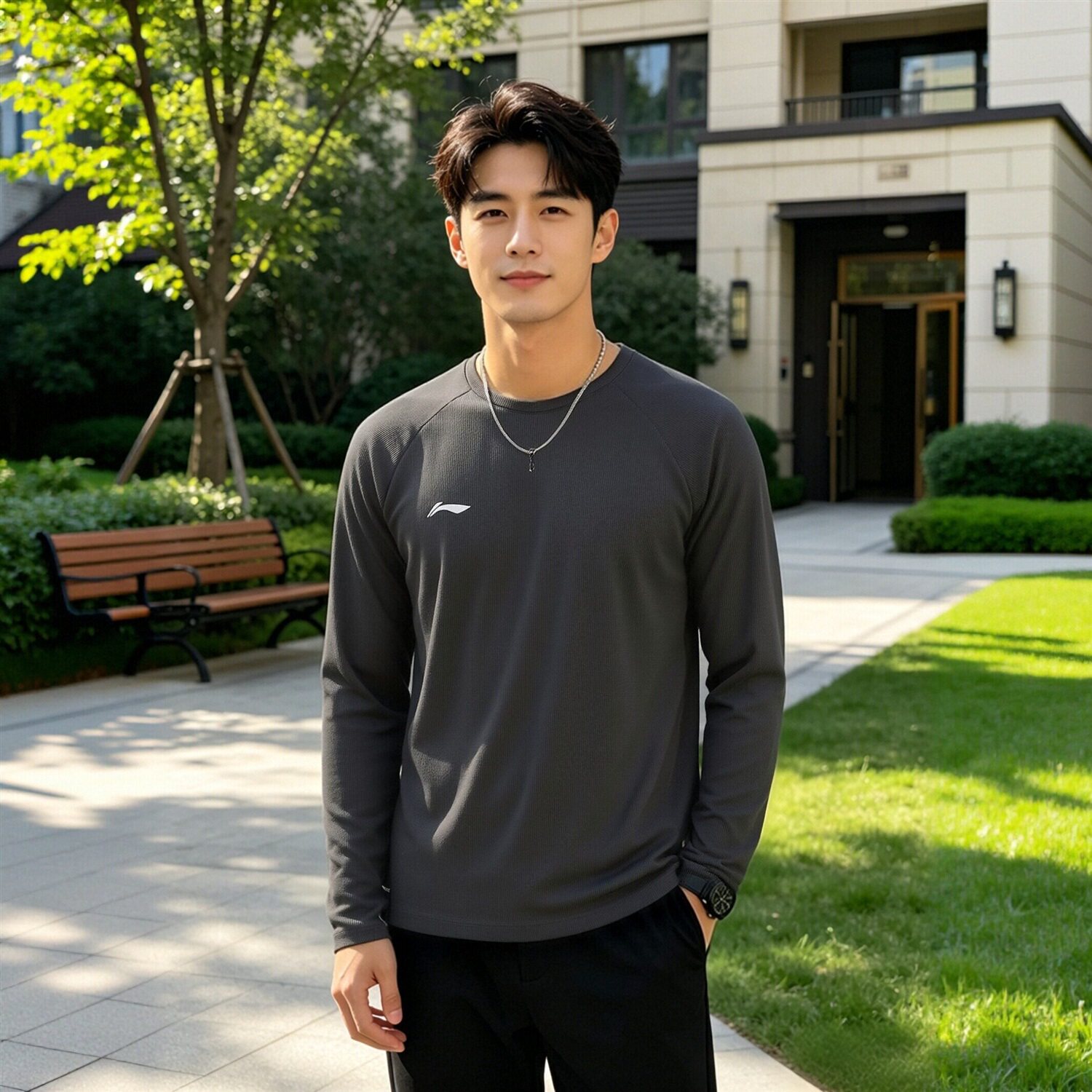 李宁健身男子圆领百搭卫衣