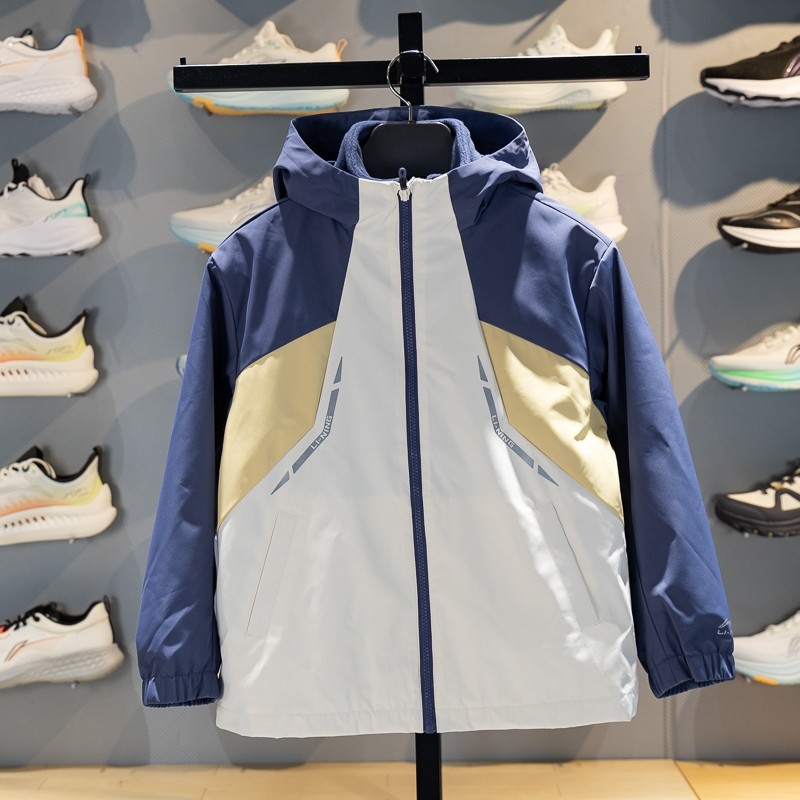 李宁儿童三合一运动风衣2025新款男大童加绒防泼水外套YWBV095