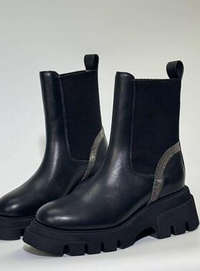 24新款BC烟筒靴女秋冬英伦厚底马丁靴袜口切尔西靴