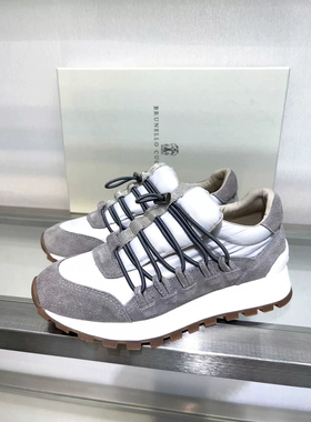 B­C­高丝光反绒牛皮拼接女士慢跑休闲运动鞋女