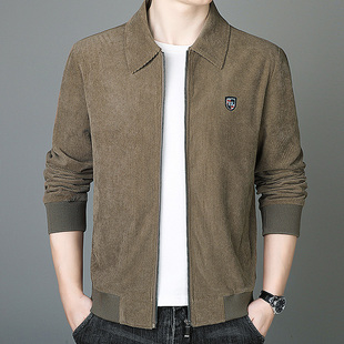 高端商务灯芯绒外套男2026新款春秋冬中年爸爸装行政翻领休闲夹克