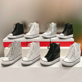 小个子蛇纹帆布松糕厚底休闲鞋 2026年新款 隐形内增高10cm高帮女鞋