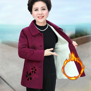 中老年人女装冬装加绒外套奶奶婆婆装毛呢上衣保暖厚衣服罩衣外穿