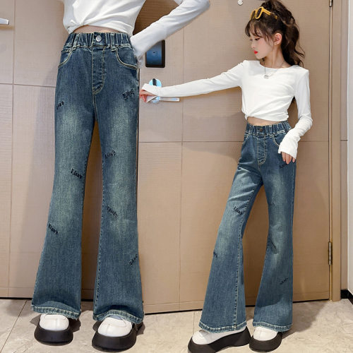 女童牛仔裤春秋款2025新款外穿童装儿童秋季裤子女大童喇叭裤刺绣