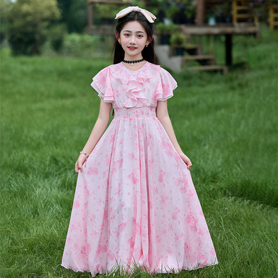 女童连衣裙夏季2025新款女孩雪纺洋气公主裙夏装儿童碎花童装裙子