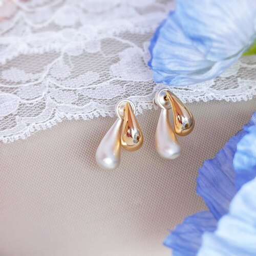 一款两戴撞色设计水滴金属耳钉女小众复古个性百搭耳环后挂试耳饰