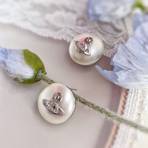 西太后土星珍珠耳钉高级感简约百搭耳饰925银针耳环小众设计个性