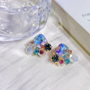 尼泊尔日暮 复古vintage彩色小众高级感水晶耳钉花朵设计感耳环女