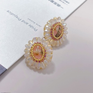 金色花朵镶钻水晶耳环个性夸张耳钉时尚轻奢耳饰宫廷风复古银针女