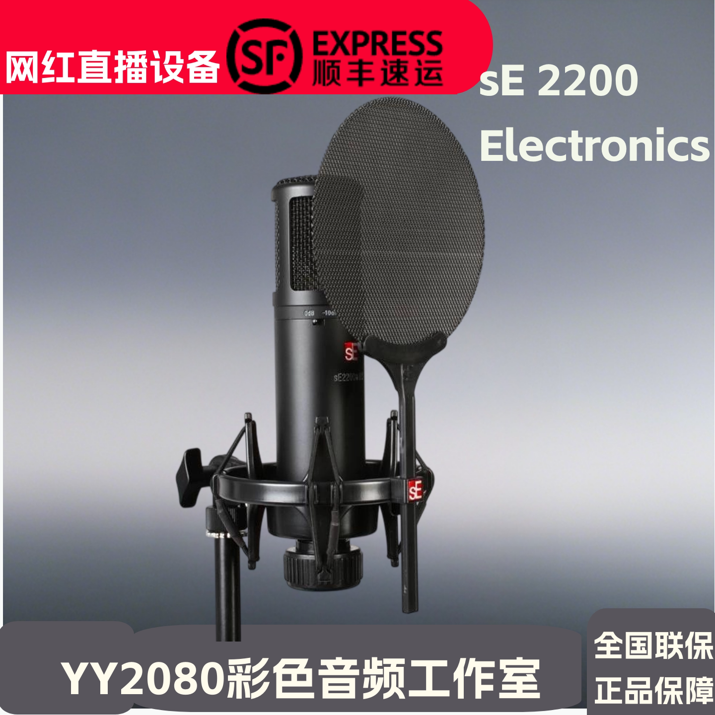 SE2200麦克风话筒电容大振膜专业录音配音主播直播K歌声卡套装