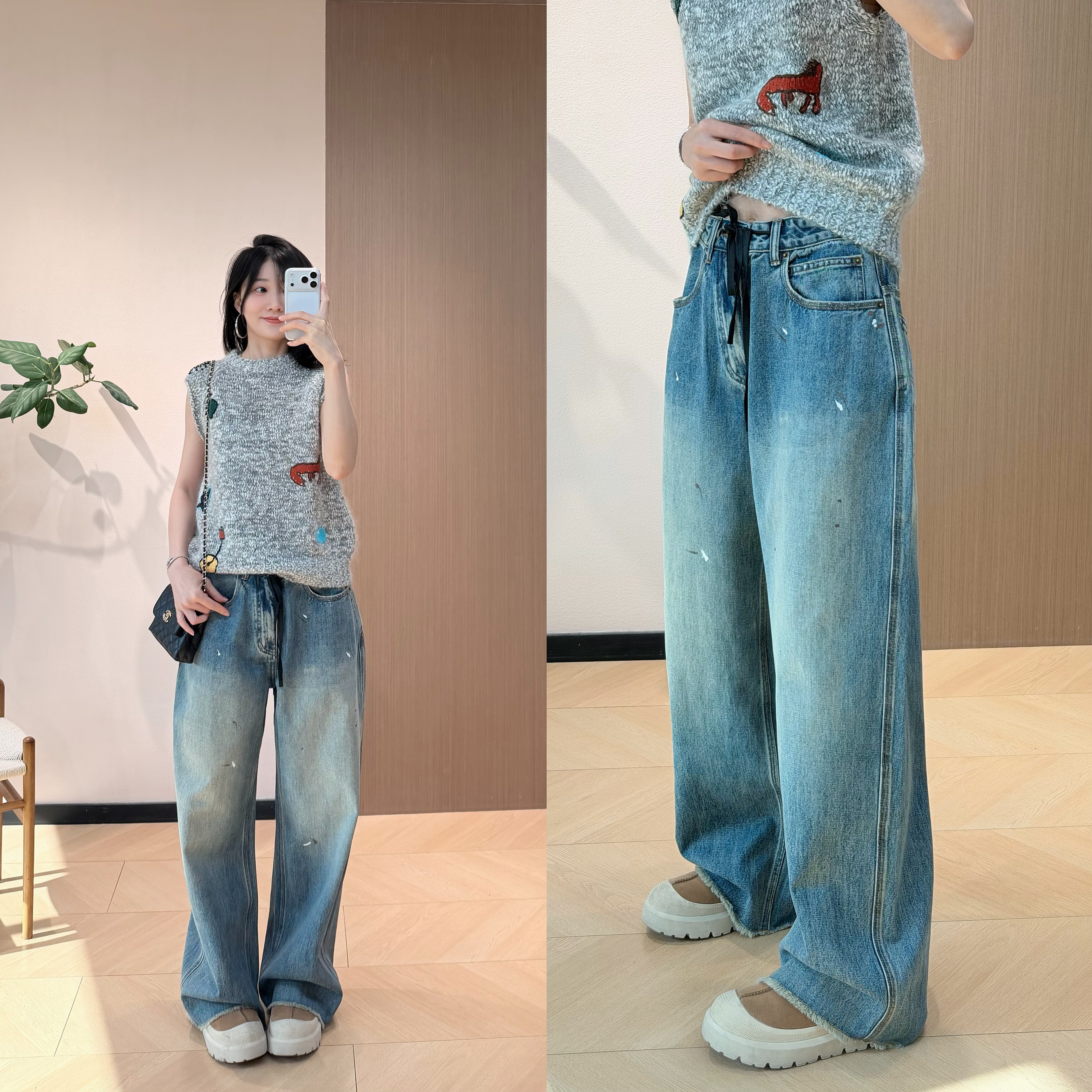 强推 iiiv26春趣味提花纯手工刺绣针织背心+eth抽绳宽松牛仔裤,女装/女士精品,时尚套装,淘宝优惠券,粉丝福利购,淘宝优惠卷