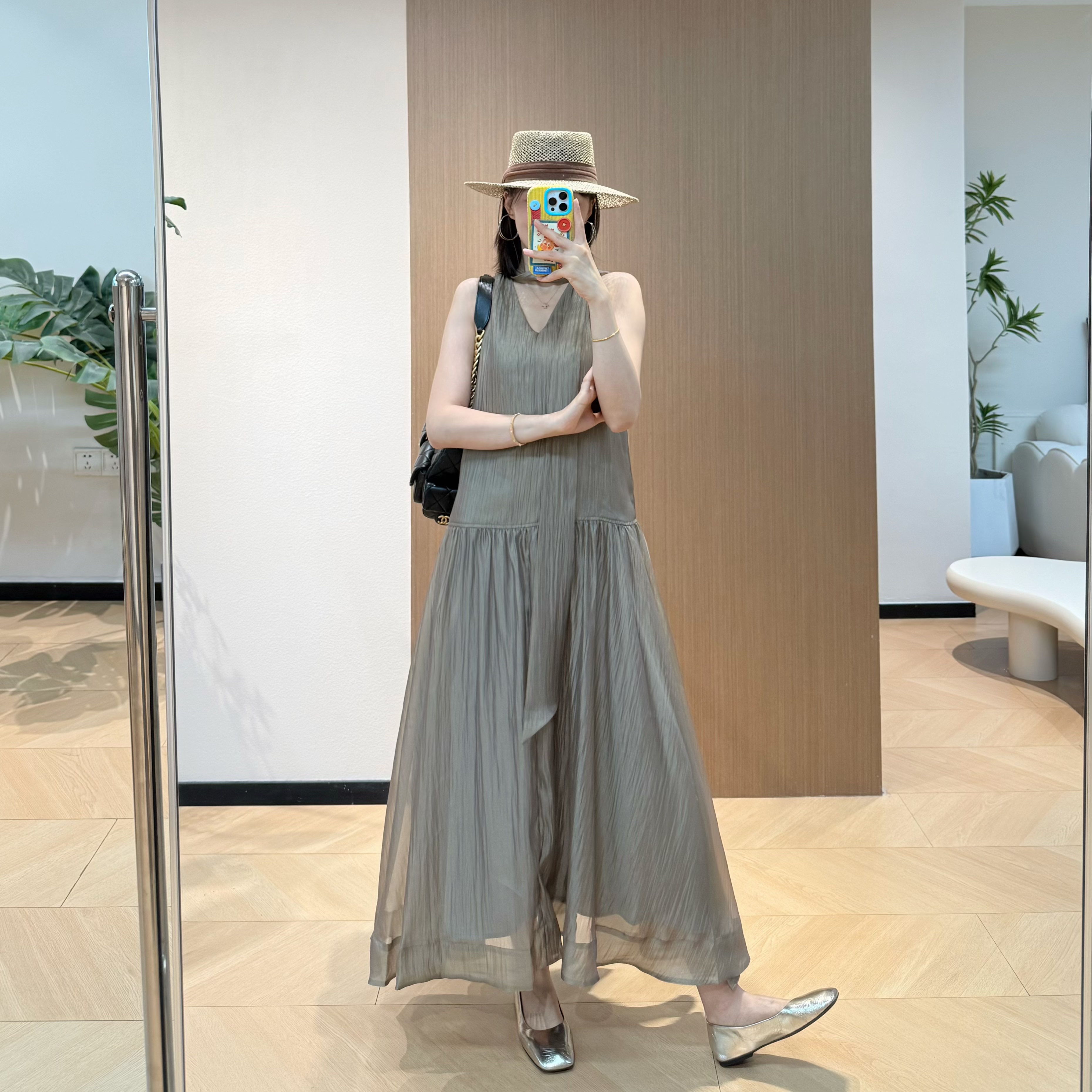 zhi 皱感飘带 前后两穿 背心连衣裙