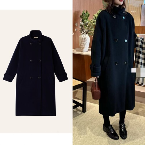 冬天的高级感 一件大衣足够 法系sess*un 立领双排扣长款羊毛大衣