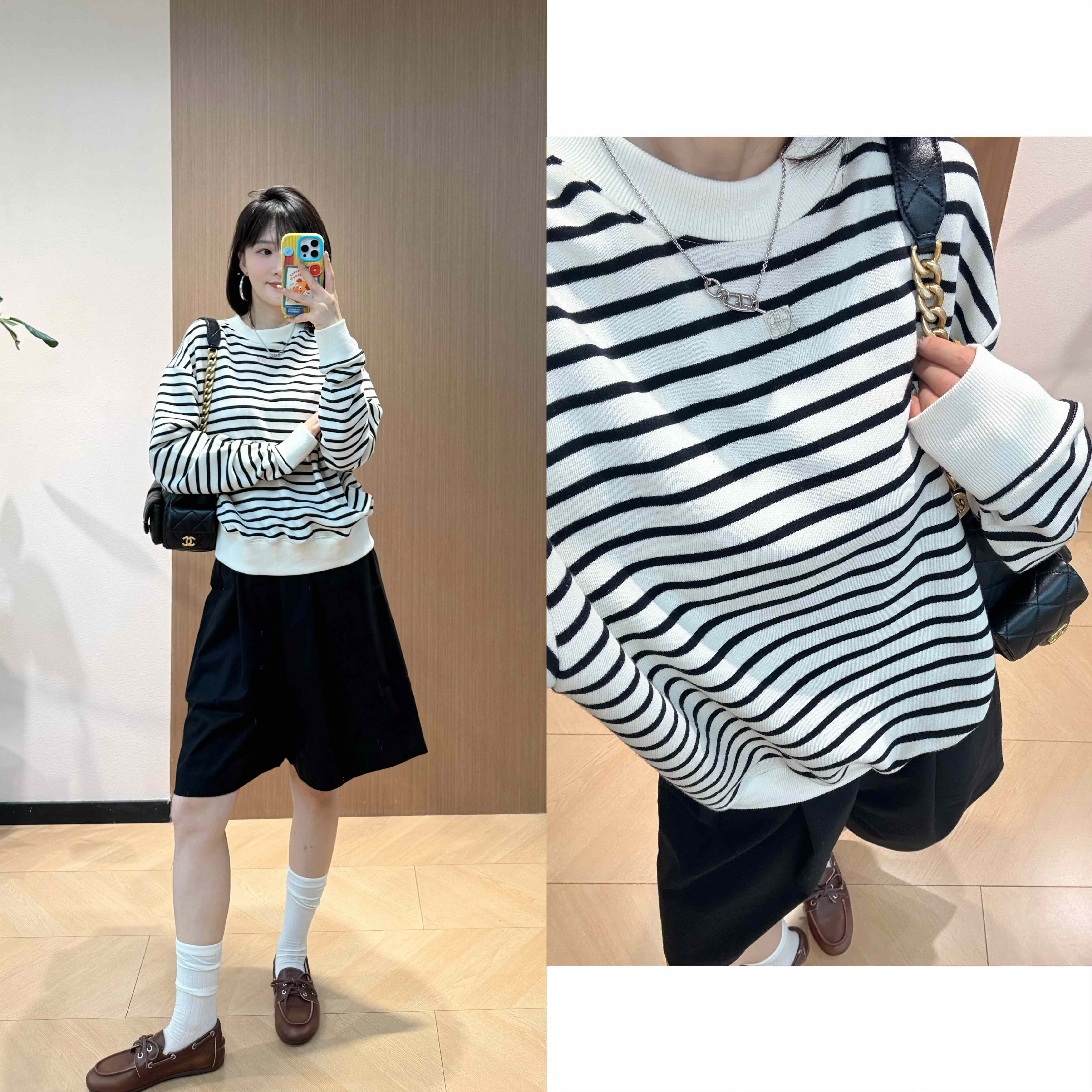 清爽又活力的条纹 ab宽松廓形毛圈条纹卫衣