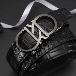 2023款型男腰带镂空自动扣皮带真皮鳄鱼纹中青年商务裤带潮