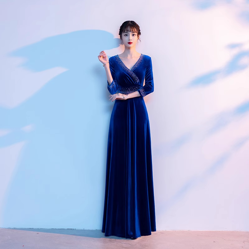 大合唱演出服女长裙合唱团服装长款主持人大码舞台宴会指挥晚礼服