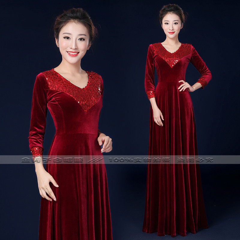 酒红色金丝绒女士指挥服可定制