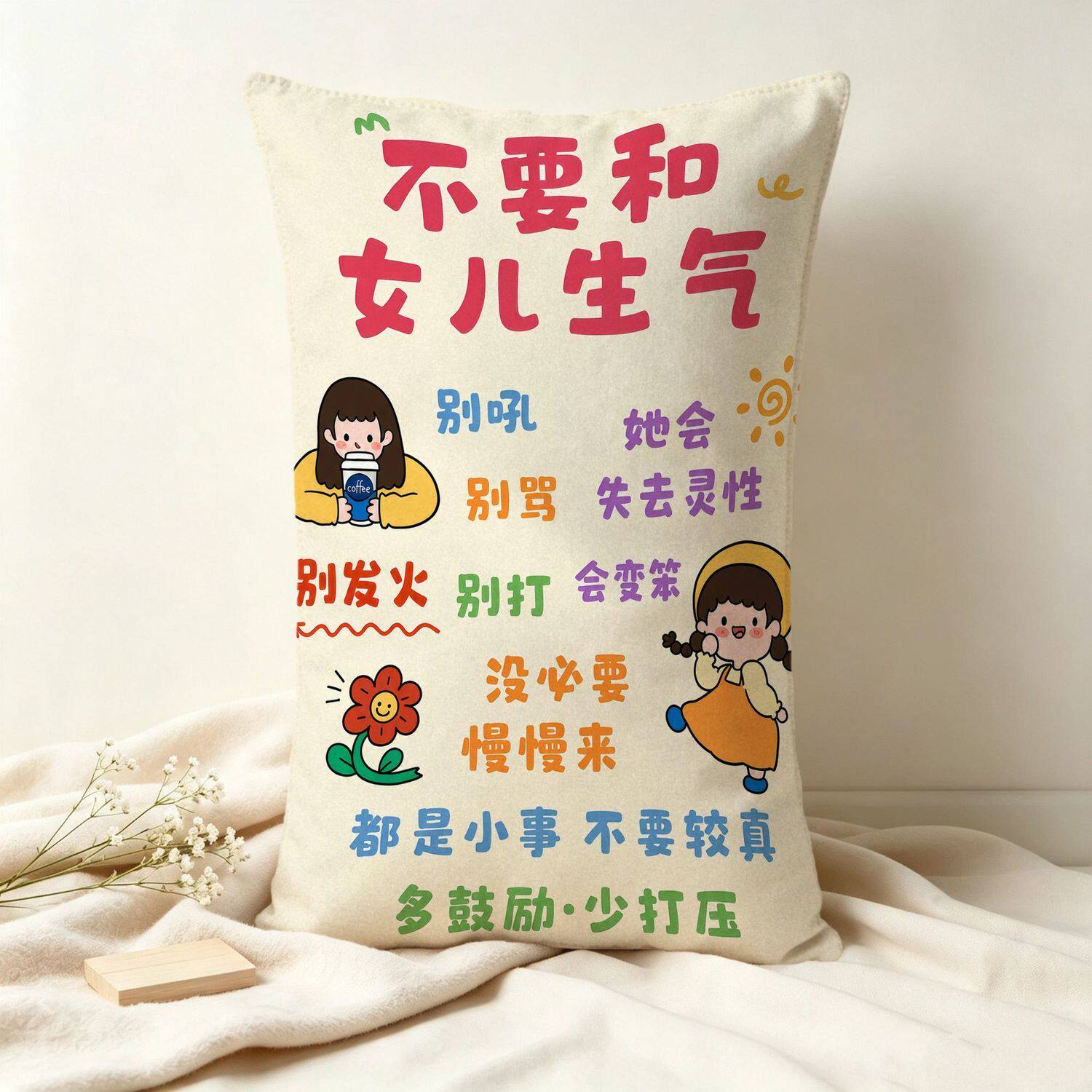 创意文字抱枕套正能量暖心客厅沙发靠垫少生气多鼓励靠枕可拆洗