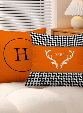 北欧橘橙色沙发抱枕头客厅床头靠垫车载高级感轻奢靠背枕套不含芯