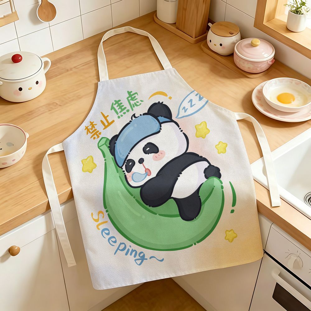 卡通熊猫围裙成人无袖防油防污罩衫儿童陶艺画室烘焙防脏围腰