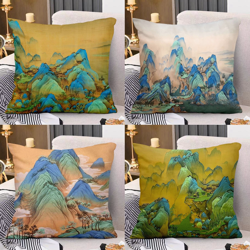 新中式客厅千里江山图抱枕