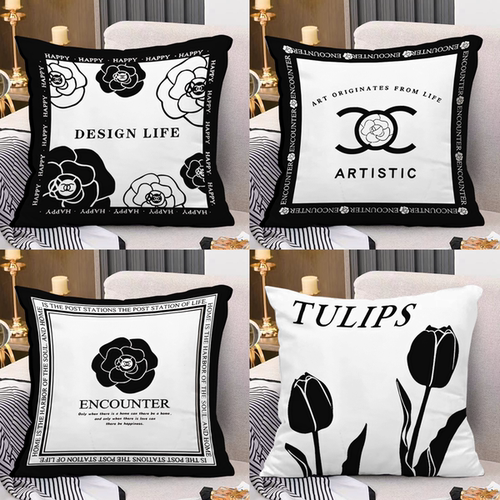 ins现代轻奢黑白简约绒面抱枕
