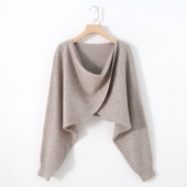 别致交叉设计感套头毛衣女蝙蝠袖 慵懒显瘦超短款 性感针织外搭上衣