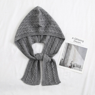 韩国麻花针织帽子披肩女2024秋冬新款假领子围巾外搭洋气围脖上衣