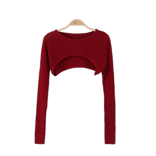 超短款外搭针织小披肩女秋季韩版新款设计感叠穿长袖罩衫坑条上衣