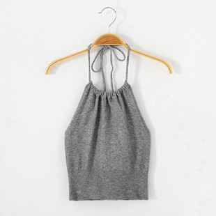 新款 挂脖式 秋季 针织吊带女2021韩版 绑带内搭裹胸美背显瘦上衣 短款