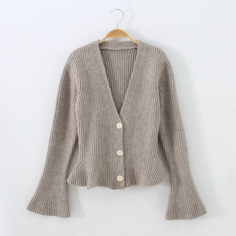 短款V领针织开衫女外套