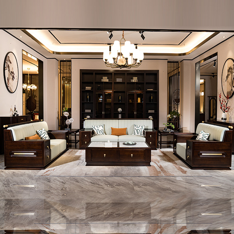 新中式全实木沙发客厅乌金木布艺别墅家用直排三人大户型储物沙发,住宅家具,实木沙发,淘宝优惠券,粉丝福利购,淘宝优惠卷