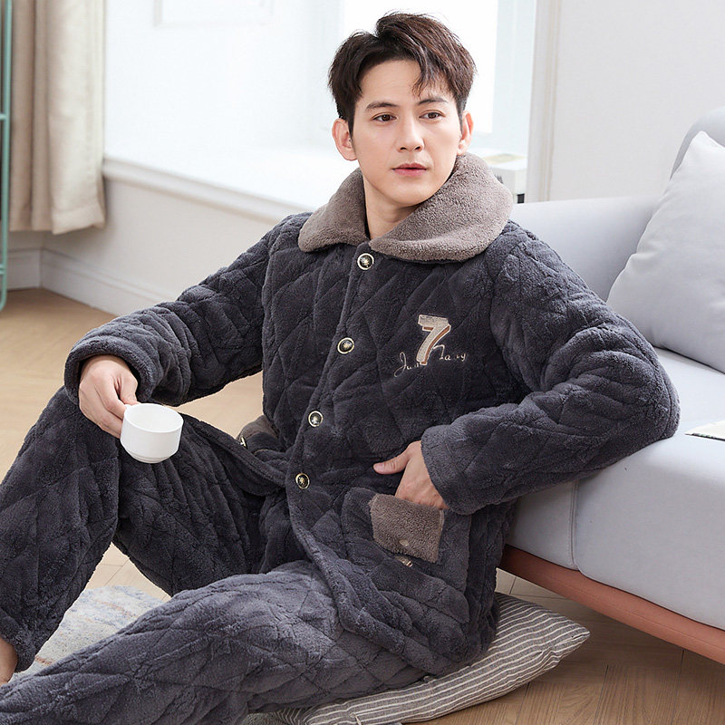 睡衣男士冬季2023新款珊瑚绒夹棉加绒加厚保暖加大码250斤家居服