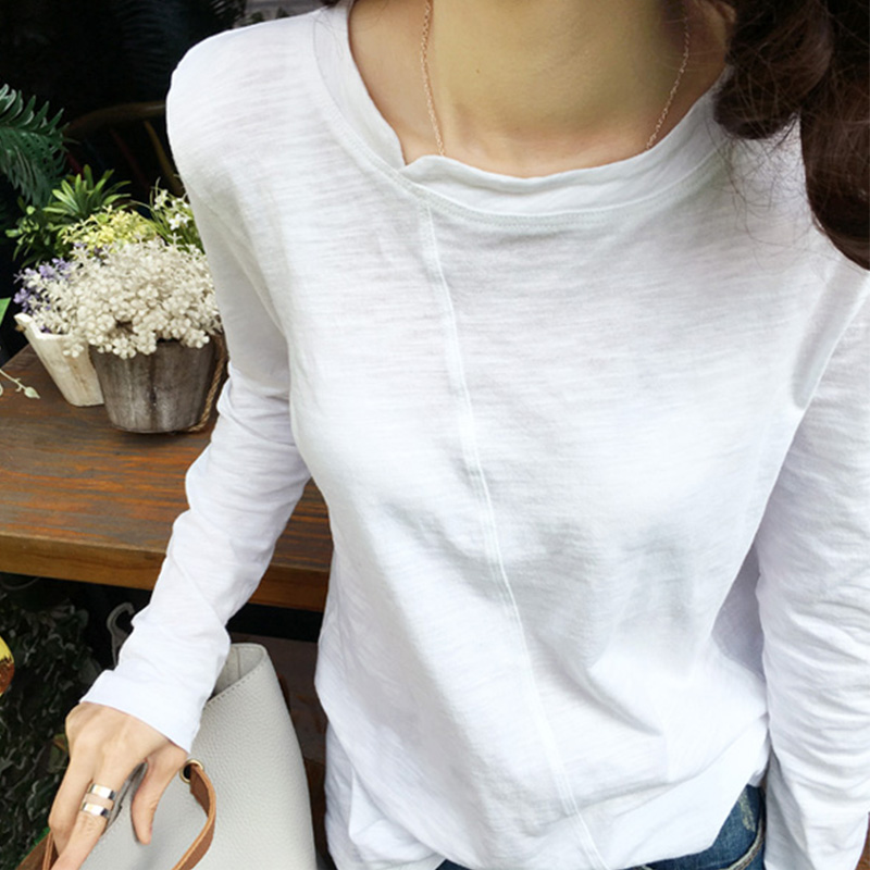 2020年春秋装新款冬季竹节棉白色纯棉长袖t恤女内搭打底衫上衣潮