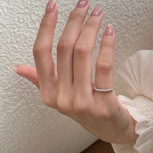 超闪满钻小碎钻戒指尾戒女小指超小号尺寸小拇指排钻精致鸢尾戒