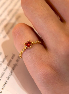 精致红宝石小碎钻尾戒戒指女小指