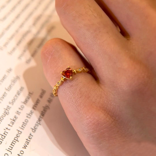 精致红宝石爱心戒指小碎钻尾戒超小号小尺寸小拇指小指女优雅3号4