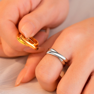 双环双色戒指男女士情侣对戒小众尾戒超小小指精致小号双圈特小