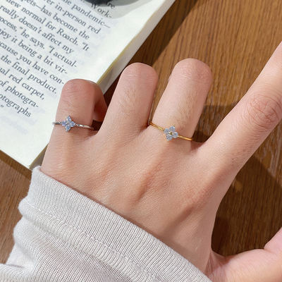 蒂尔多轻奢四叶草纯银戒指可尾戒