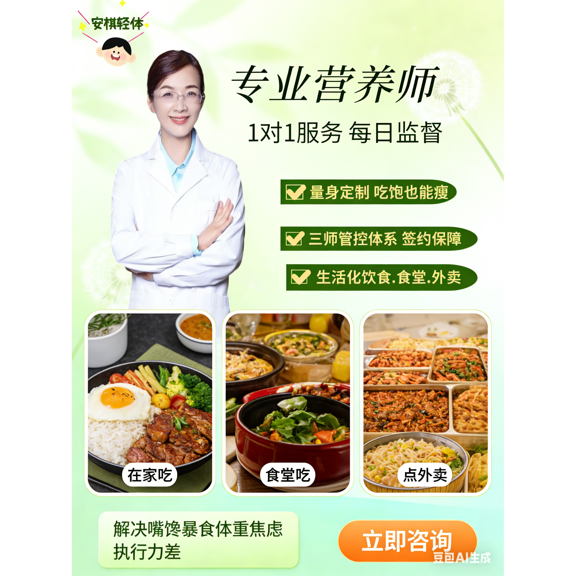 营养师定制食谱教练一对一指导饮食瘦身减脂餐强监督减重运动计划