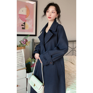 luxunxi鹿寻溪藏蓝色风衣外套女2026早春新款韩系高级感英伦大衣