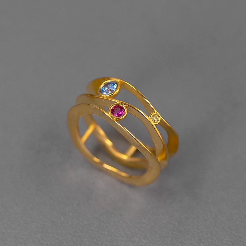 限量发售小众设计采购参差 纯银优雅个性立体线条结构镶石戒指C