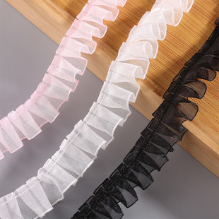2cm黑色雪纱带打折花边手工diy蕾丝内衣辅料裙边服装装饰褶皱花边